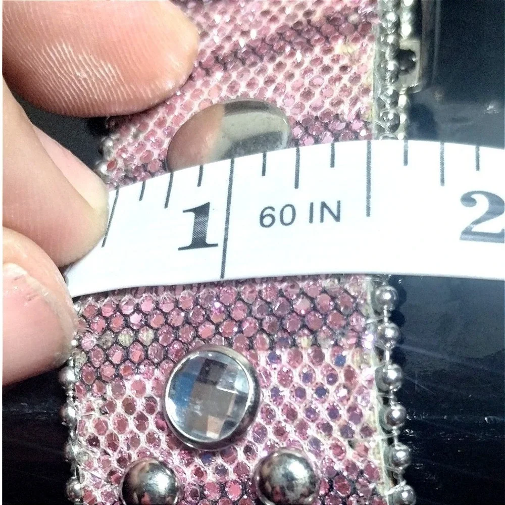 Pink Rhinestone Western Belt Horseshoe Studded Snakeskin Print Silver Buckle